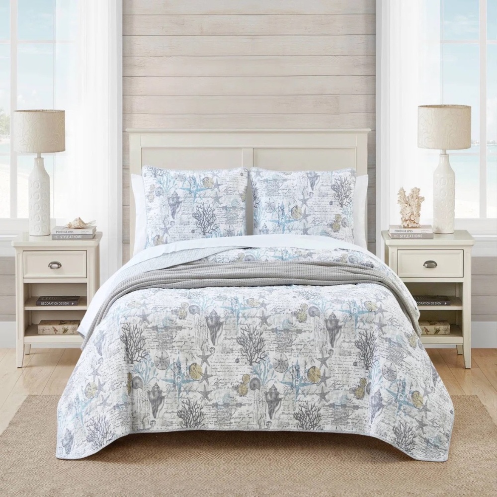 TOMMY BAHAMA BEACH BLISS GREY COASTAL BEDDING SET COVERLET QUEEN
